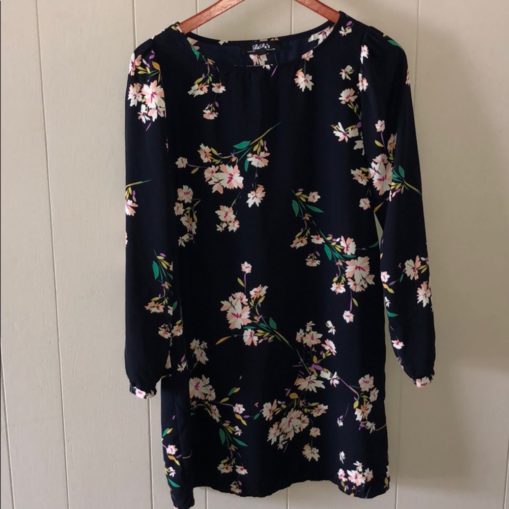 Navy blue long sleeve shift dress